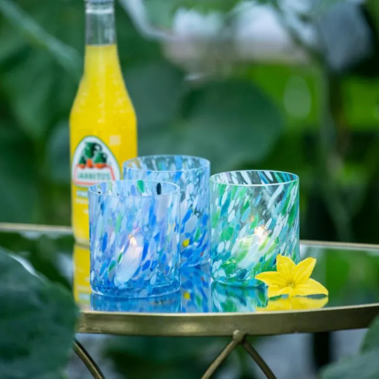 Swirl drikkeglass/lykt 35 cl blå multi