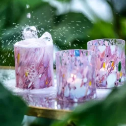 Swirl drikkeglass/lykt 35 cl rosa multi