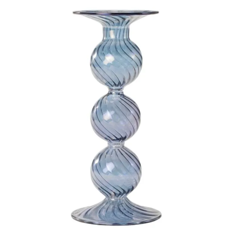 Swirl lysestake 22 cm blå