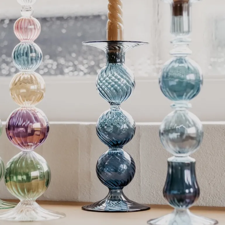 Swirl lysestake 22 cm blå