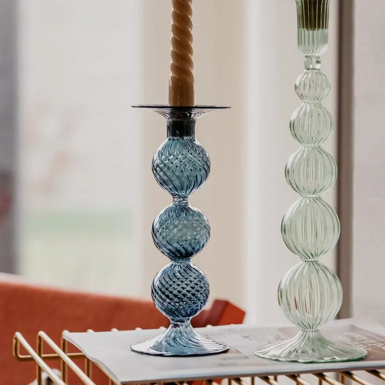 Swirl lysestake 22 cm blå