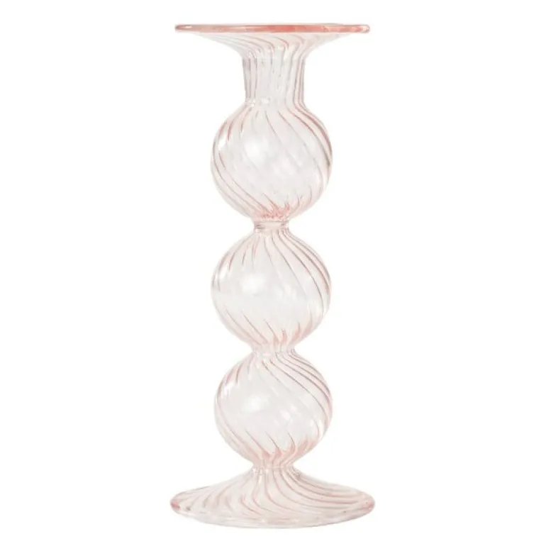 Swirl lysestake 22 cm rosa