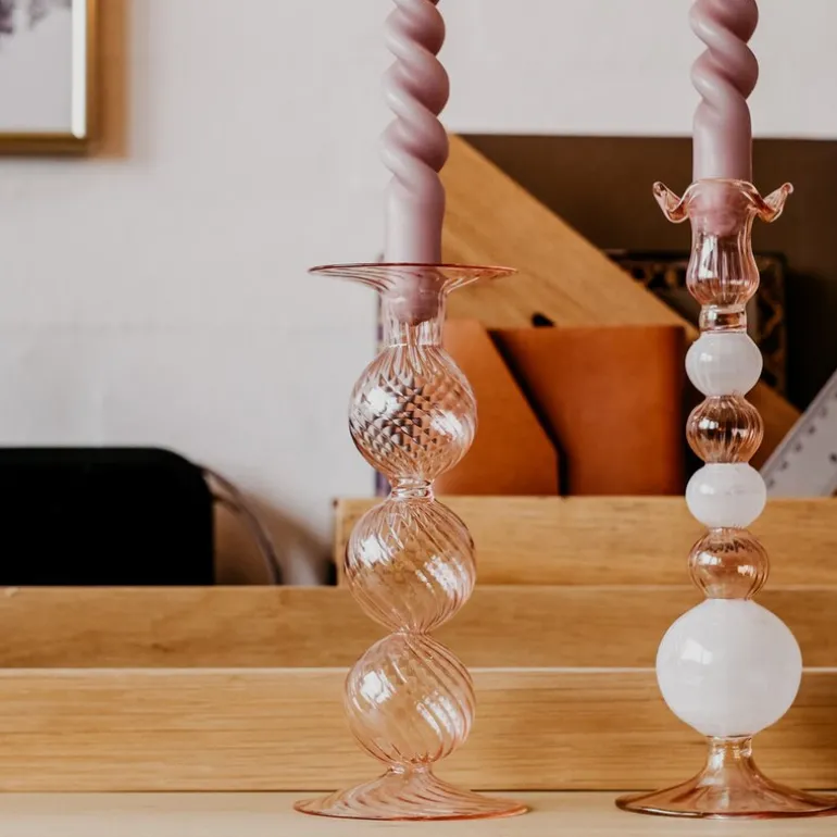 Swirl lysestake 22 cm rosa