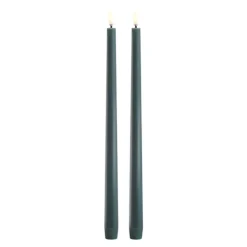 Taper Candles slim LED-kronelys 2,3x32 cm 2 stk mørk grønn
