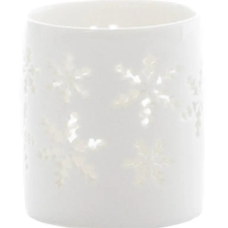 Telysholder snøkrystall liten 6,5x7,5 cm hvit