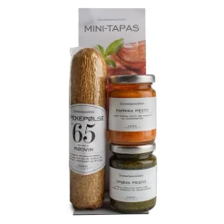 Temapose Tapas rødvinspølse og 2 stk pesto