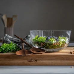 Timeless salatbolle med salatbestikk 3L klar/valnøtt