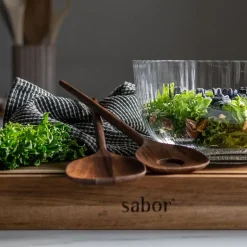 Timeless salatbolle med salatbestikk 3L klar/valnøtt