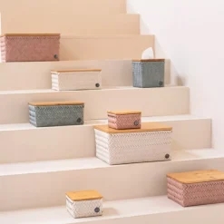 Top Fit stor oppbevaringskurv m/lokk 31x23x15 cm champagne