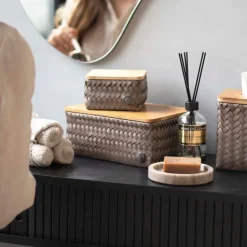 Top Fit Tiny oppbevaringskurv m/lokk 13x13x8 cm taupe