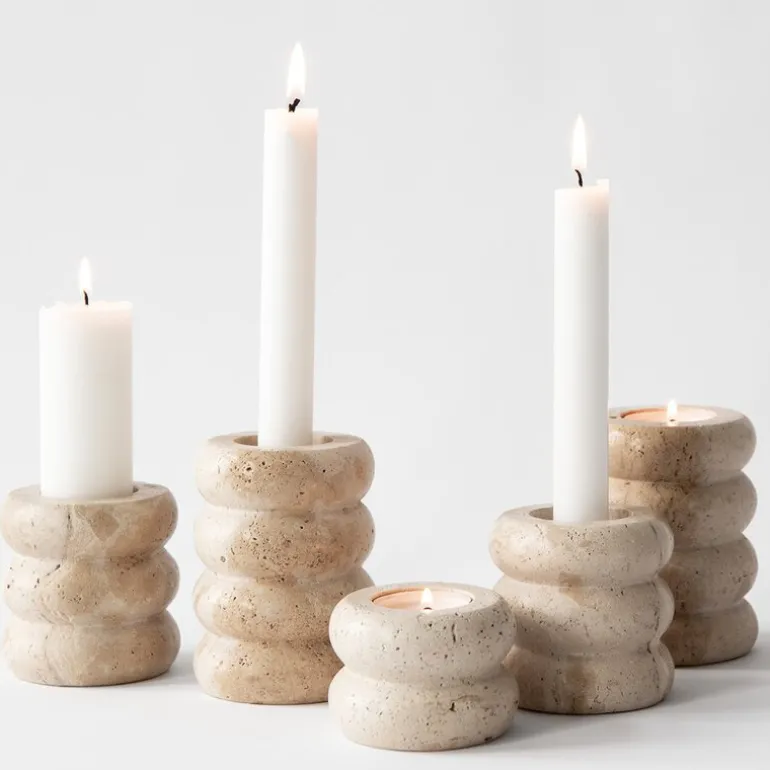 Travertin lysestake stor 10,5 cm