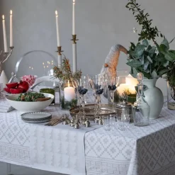 Åttebladrose bordduk 150x310 cm beige