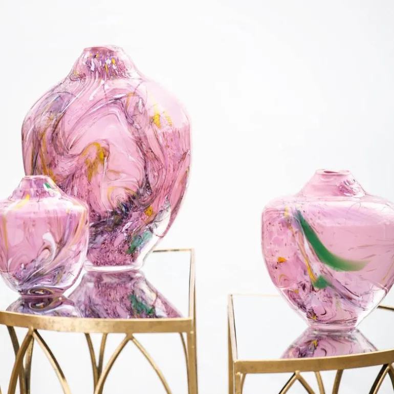 Unik skulptur kunstglass S 31 cm rosa multi