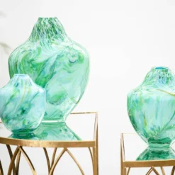 Unik skulptur kunstglass L 17 cm grønn multi