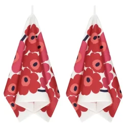 Unikko kjøkkenhåndkle 47x70 cm 2 stk hvit/rød