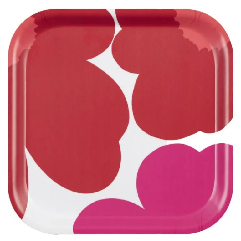 Unikko serveringsbrett 20x20 cm hvit/oransje/rød