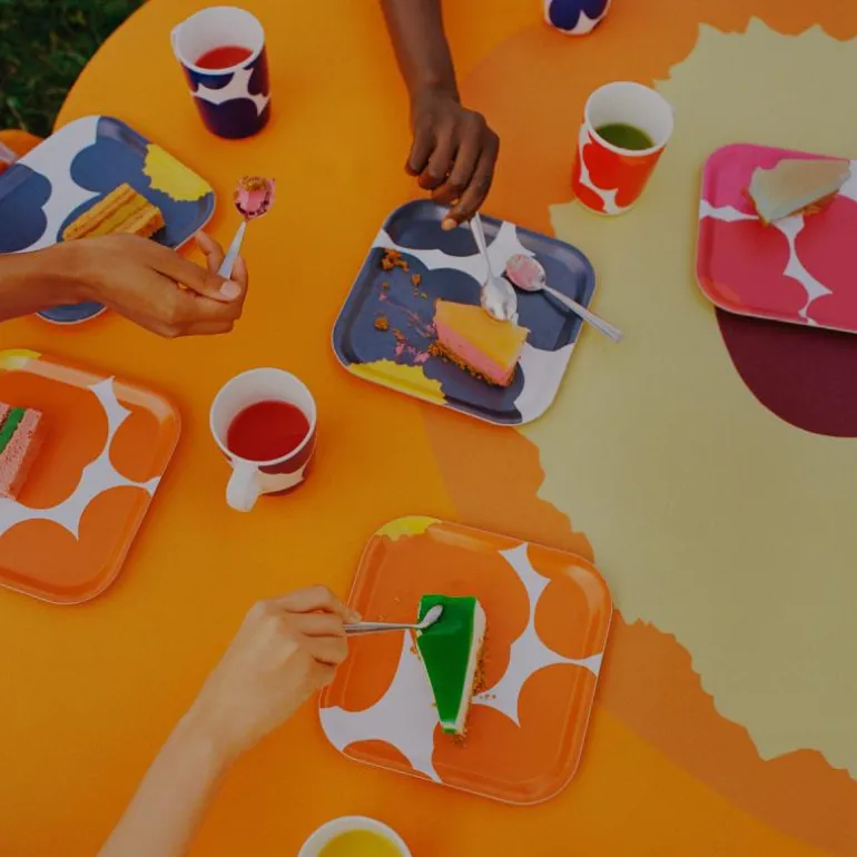 Unikko serveringsbrett 20x20 cm hvit/oransje/rød