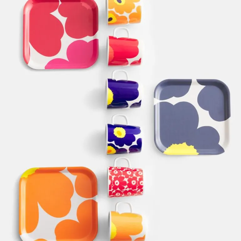 Unikko serveringsbrett 20x20 cm hvit/oransje/rød