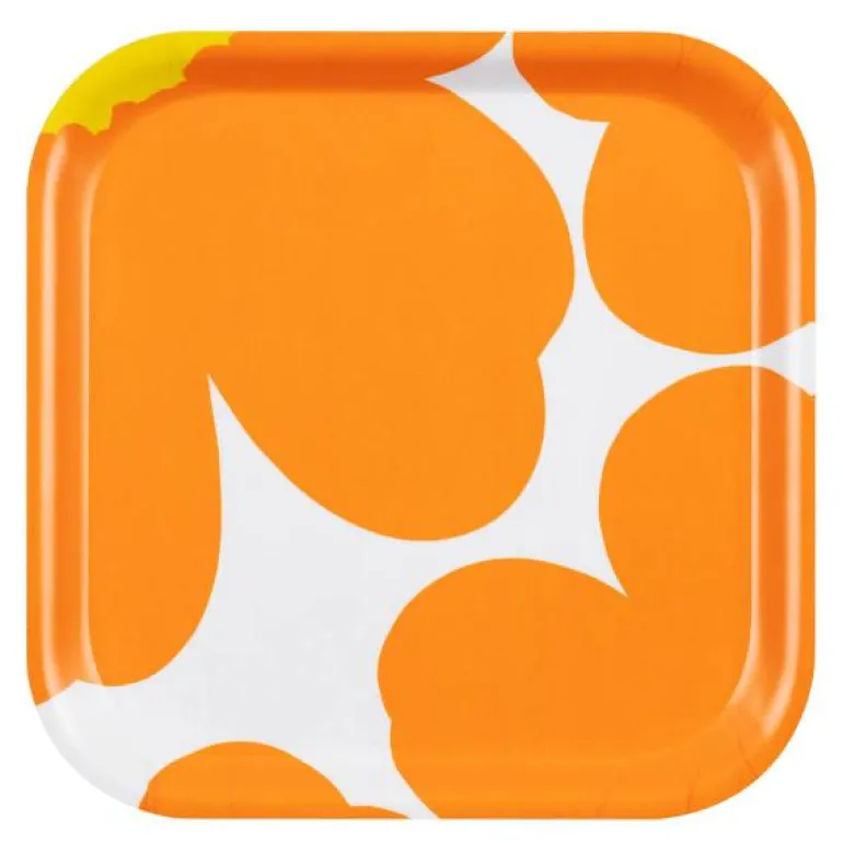 Unikko serveringsbrett 20x20 cm hvit/oransje/gul