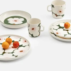 Unikko tallerken 25 cm hvit/mørk grønn/rosa