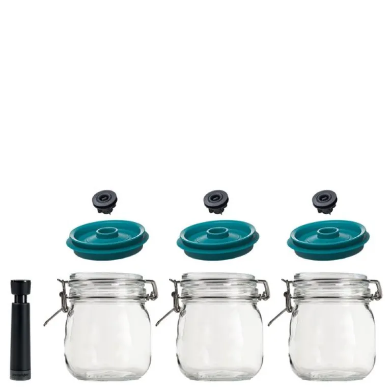 Vakuumforsegler krukker 3 stk 1L grønn