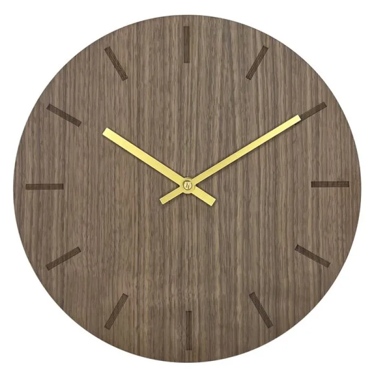 Walnut veggklokke 28 cm valnøtt m/gull viser