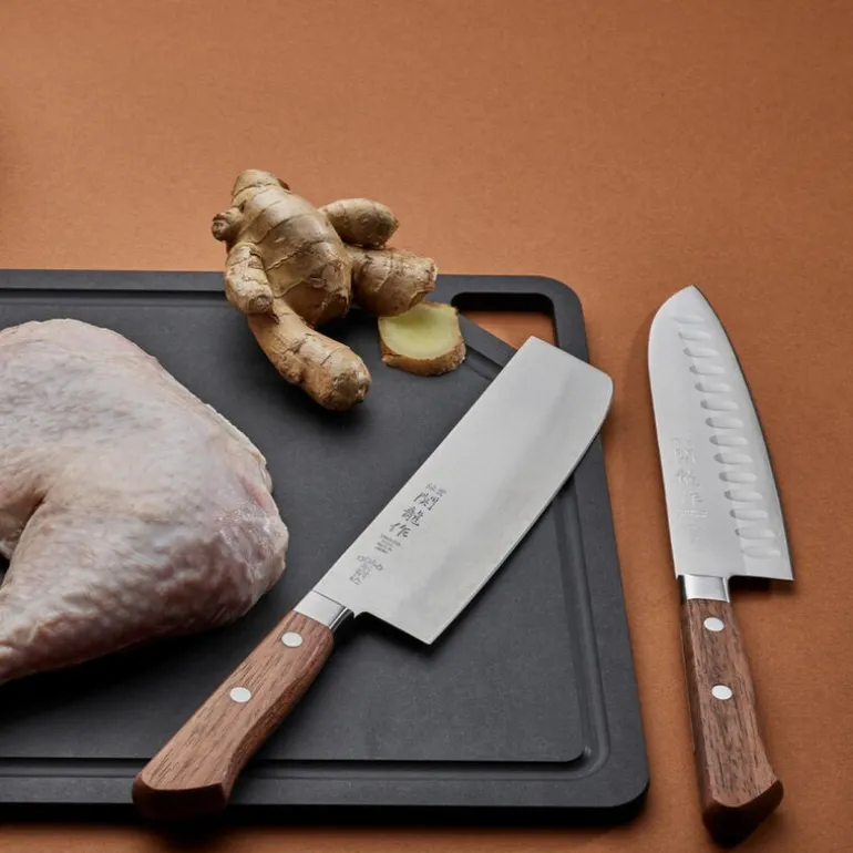 Wood santokukniv m/ luftlommer 16,5 cm blank/natur