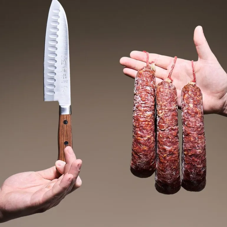 Wood santokukniv m/ luftlommer 16,5 cm blank/natur